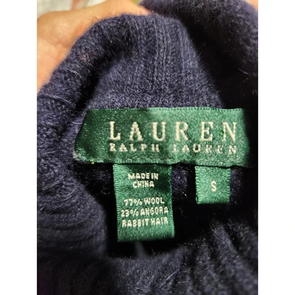 Lauren Ralph Lauren Womens Chunky Knit Sweater Wool Angora Rabbit Hair Blue Sz S